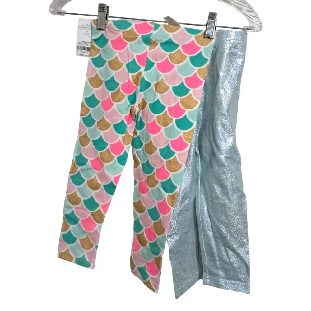 Carters Kid Mermaid Scales Print Tunic Top & 2 Pair Leggings Outfit Set Girls 5‎ - Picture 3 of 16